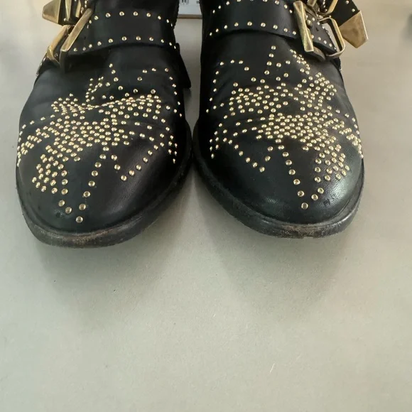 Chloe Susanna Studded Leather Ankle Boots in black and gold. - Picture 3 of 13